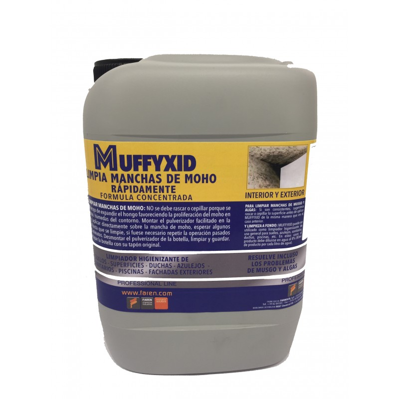 Faren Muffyxid - Eliminar moho, antimoho, limpiador de moldes de acción  rápida, desinfectante, elimina rápidamente moho, hongos, musgos y algas,  retrasa la reaparición, 5 litros (2) : : Bricolaje y herramientas
